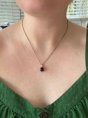 Black Stone and Gold Teardrop Pendant Necklace on 14/20 Gold Filled Chain